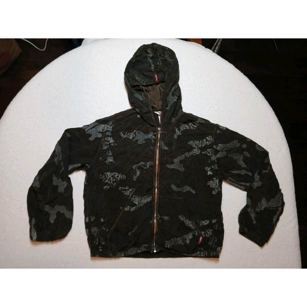 Hard Tail Forever Camo Zip Up Jacket Hoodie Black Gray Womens Size M Made In USA